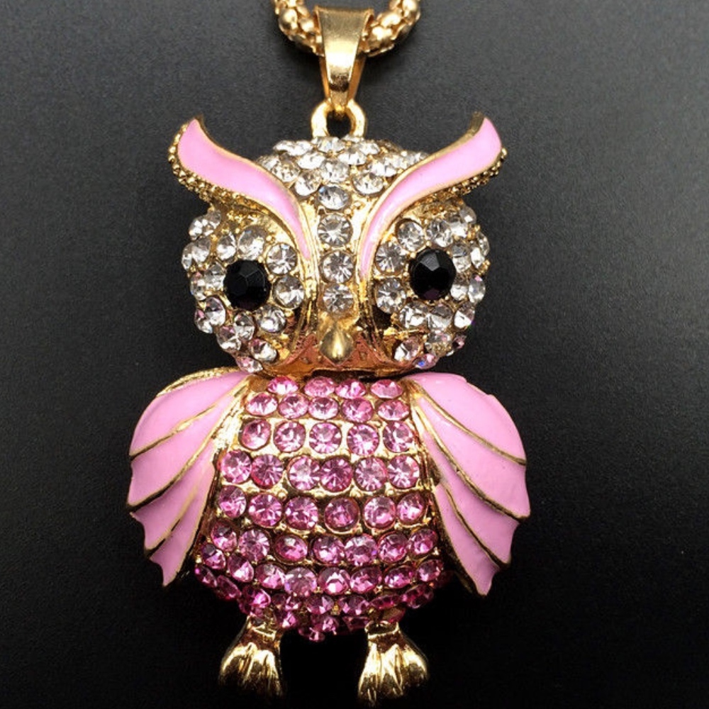 Beautiful sparkling Pink Owl pendant necklace not included.